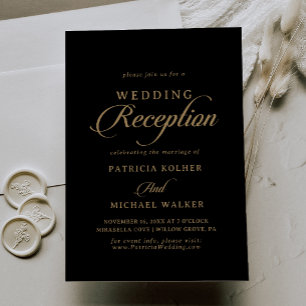 Classic Black and Gold Wedding Reception Invitation