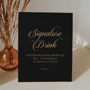 Classic Black and Gold Wedding Signature Drink Pedestal Sign