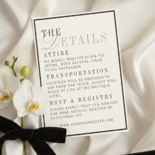 Classic Black and Ivory Wedding Details Enclosure Card