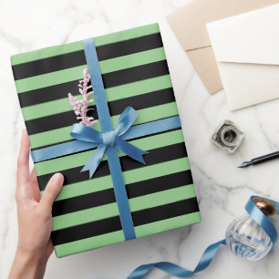 Classic Black and Light Green Striped Wrapping Paper