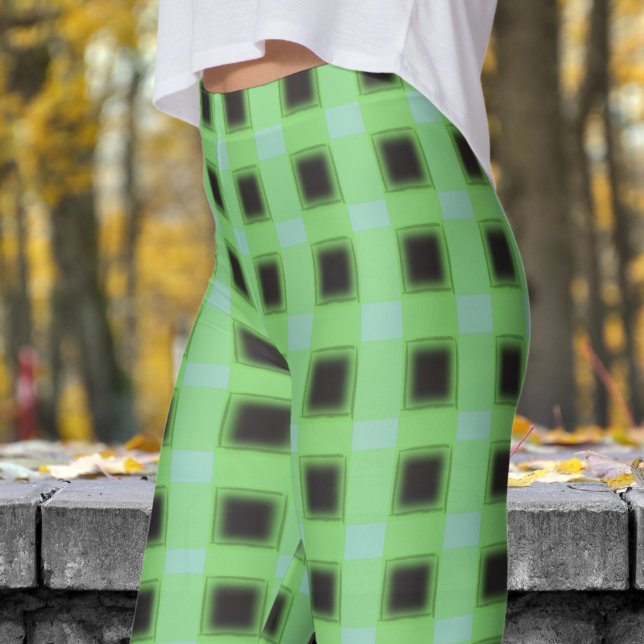 Classic Black and Light Green Teal Check Pattern Leggings (Classic Black and Light Green Teal Check Pattern Leggings)