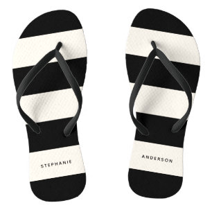 Classic Black and Off-White Stripes with Name Thongs