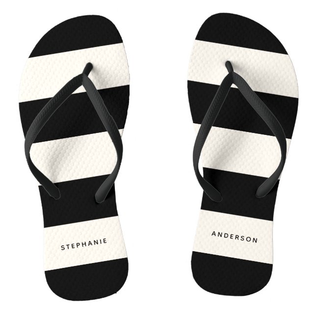 Classic Black and Off-White Stripes with Name Thongs (Footbed)