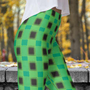 Classic Black and Pale Green Check Pattern Leggings