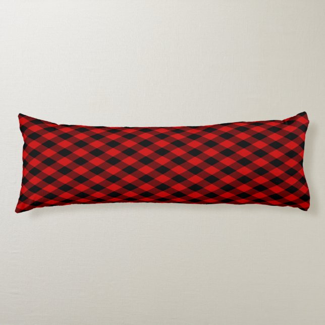 Classic Black and Red Diamond Pattern Body Cushion (Front)