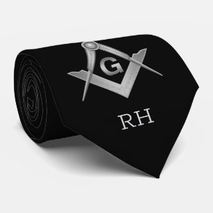 Classic Black and Silver Masonic Monogrammed Tie