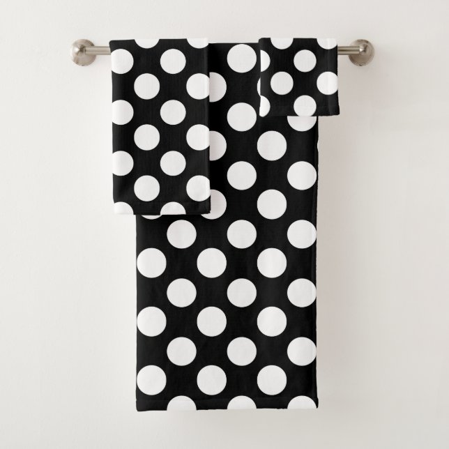Classic Black and White Big Dot Pattern Bath Towel Set (Insitu)
