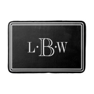 Classic Black and White Border Monogrammed Bath Mat