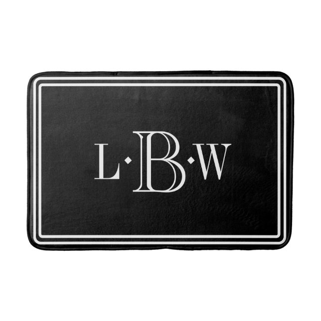 Classic Black and White Border Monogrammed Bath Mat (Front)