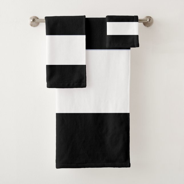 Classic Black and White Broad Stripe Bath Towel Set (Insitu)