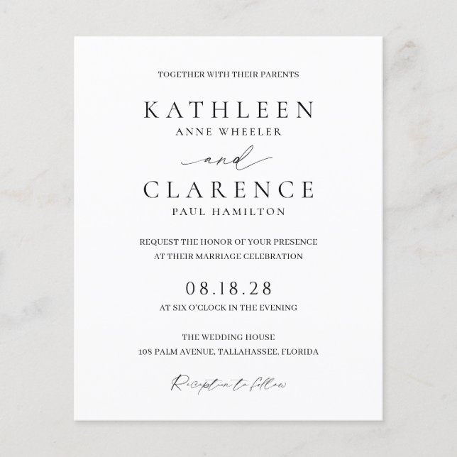 Classic Black and White Budget Wedding Invite (Front)