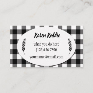 Classic Black and White Buffalo Plaid with Laurel Business Card