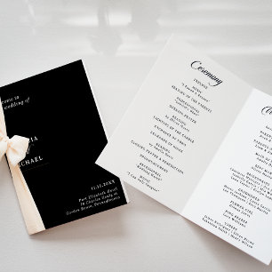 Classic Black and White Calligraphy Folded Wedding Program