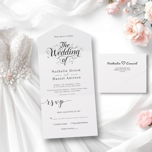 Classic Black and White Calligraphy Script Wedding All In One Invitation (Creator Uploaded)