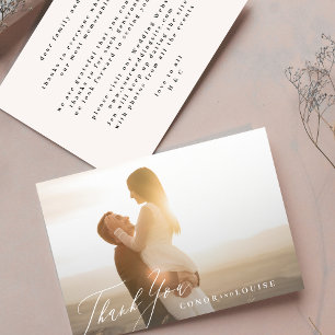 Classic Black and White Calligraphy Wedding Photo Thank You Card