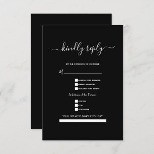 Classic Black and White Calligraphy Wedding  RSVP Card