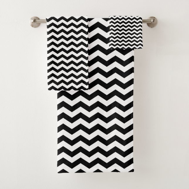 Classic Black and White Chevron Design Bath Towel Set (Insitu)