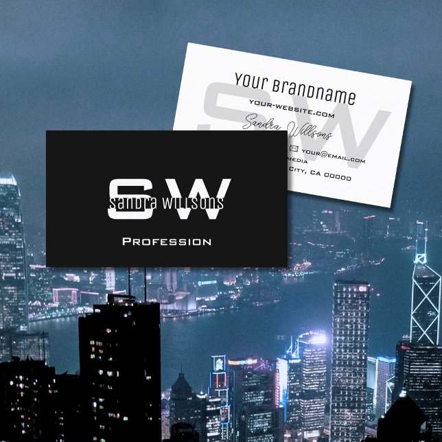 Classic Black and White Chic with Monogram Simple Business Card (Creator Uploaded)