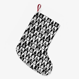 Classic Black And White Christmas Trees Pattern Small Christmas Stocking