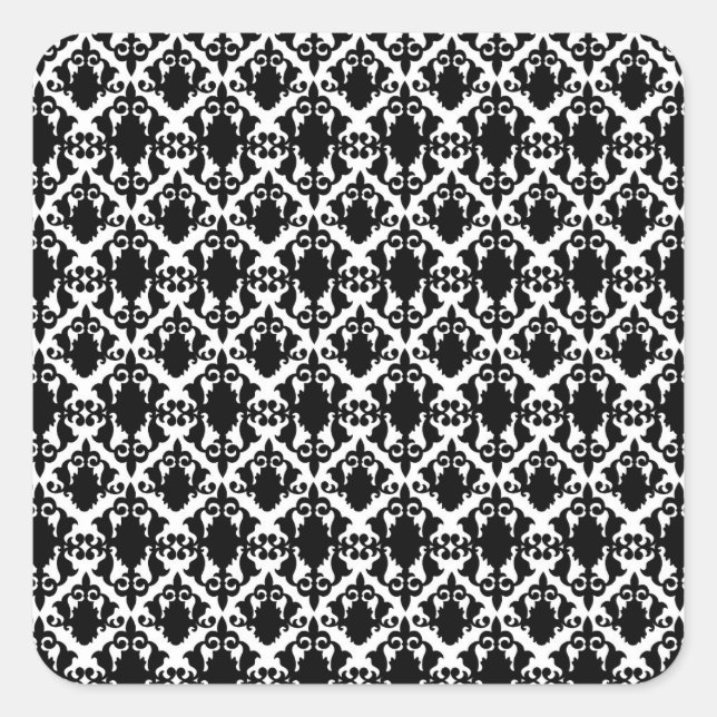 Classic Black and White Damask Square Sticker (Front)