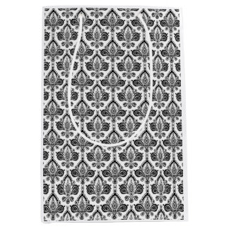 Classic Black and White Damask Textile Pattern Medium Gift Bag