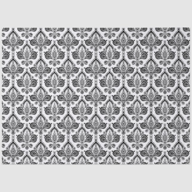Classic Black and White Damask Textile Pattern Tissue Paper (Front)