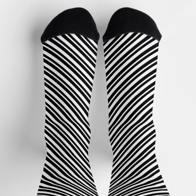 Classic Black and White Diagonal Stripes Striped Socks (Top)