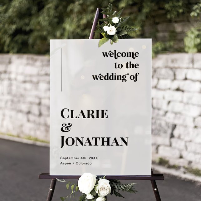 Classic Black and White Disco Wedding Welcome  Acrylic Sign (Creator Uploaded)
