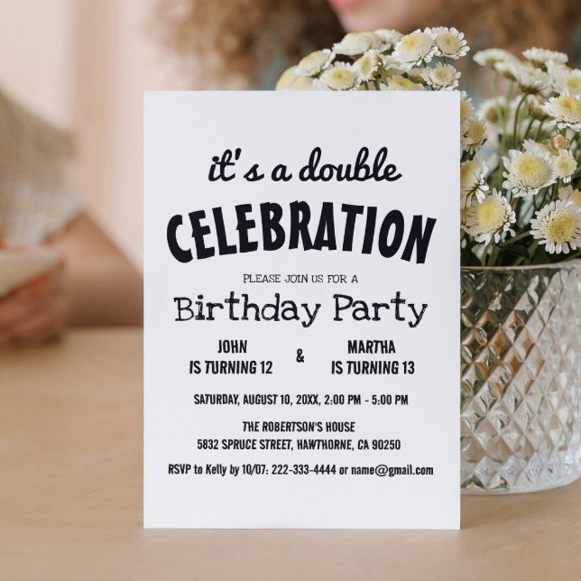 Classic Black and White Double Birthday Party  Invitation (Creator Uploaded)