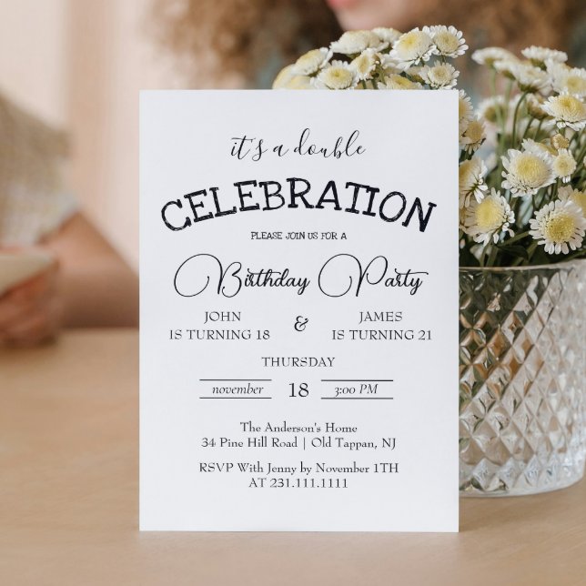 Classic Black and White Double Birthday Party  Invitation (Creator Uploaded)