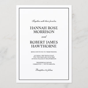 Classic Black and White Elegant Minimalist Wedding Invitation