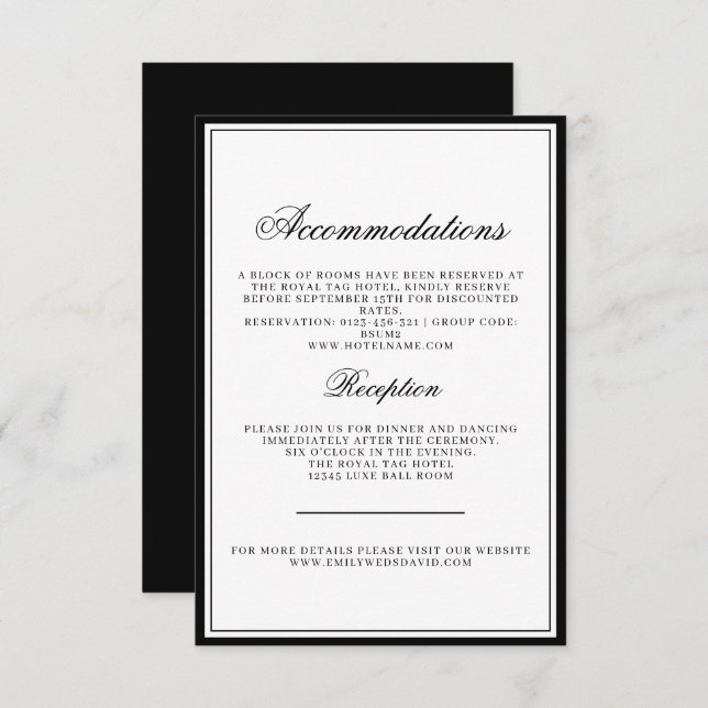 Classic Black and White Elegant Regal  Enclosure Card (Front/Back)
