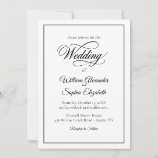 Classic Black and White Elegant Script Wedding Invitation