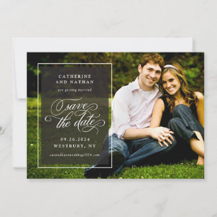 Classic Black and White Elegant Script Wedding Save The Date
