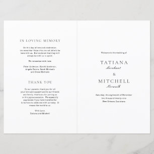 Classic Black and White Elegant Wedding Program