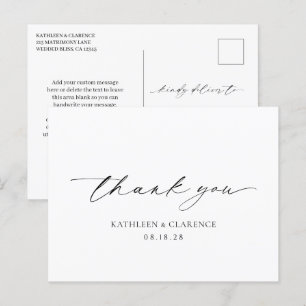 Classic Black and White Elegant Wedding Thank You Postcard