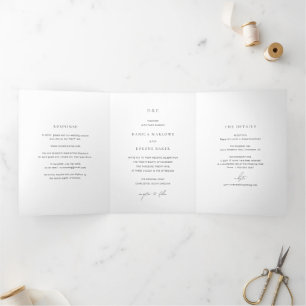 Classic Black and White Elegant Wedding Tri-Fold Invitation