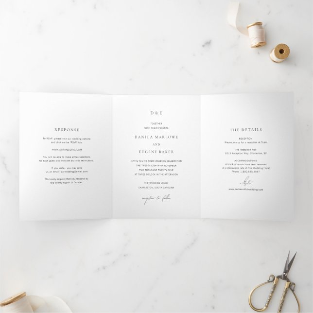 Classic Black and White Elegant Wedding Tri-Fold Invitation (Inside)