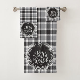 Classic Black and White Farmhouse Christmas Plaid Bath Towel Set