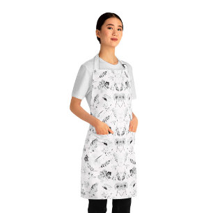 Classic Black and White Floral Chequerboard Apron