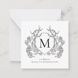 Classic Black and White Floral Crest Monogram Card
