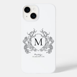 Classic Black and White Floral Crest Monogram Case-Mate iPhone 14 Case