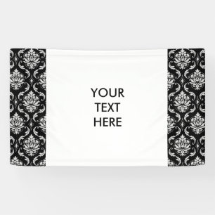 Classic Black and White Floral Damask Pattern Banner