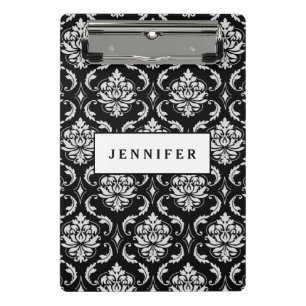 Classic Black and White Floral Damask Pattern Mini Clipboard