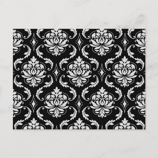 Classic Black and White Floral Damask Pattern Postcard (Front)