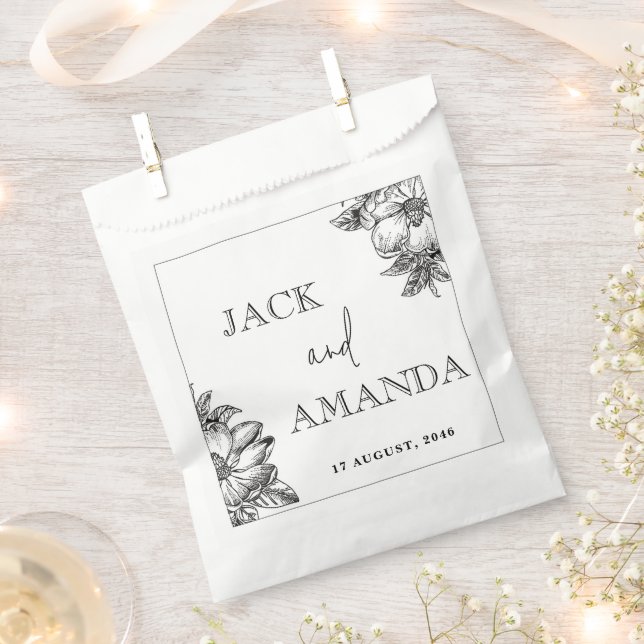 Classic Black and White Floral Wedding Favour bags (Clipped)