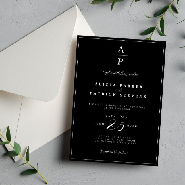 Classic black and white formal wedding invitation (Creator Uploaded)