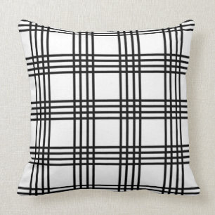 Classic Black and White Four Stripe Plaid Cushion