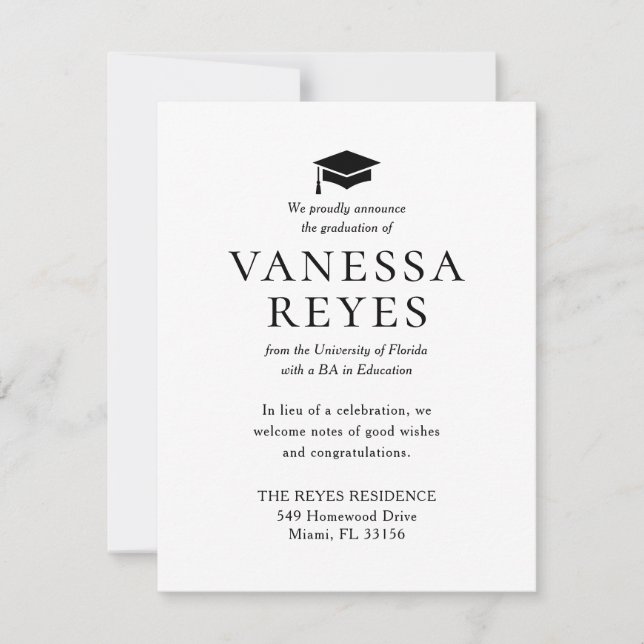 Classic Black and White Graduation Announcement (Front)