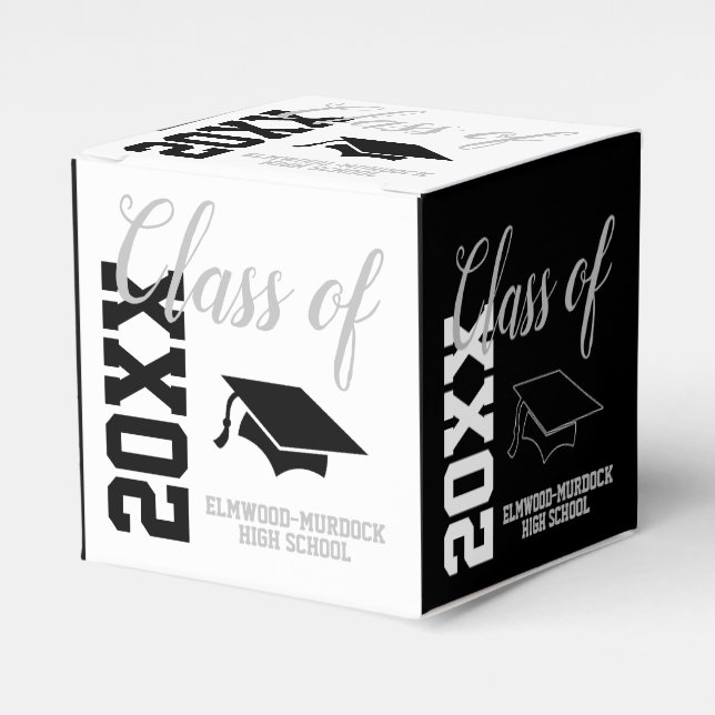 Classic Black and White Graduation Party Favour Box (Front Side)